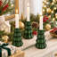 Ensemble de porte-bougie 3 pièces arbre de Noël en céramique vert