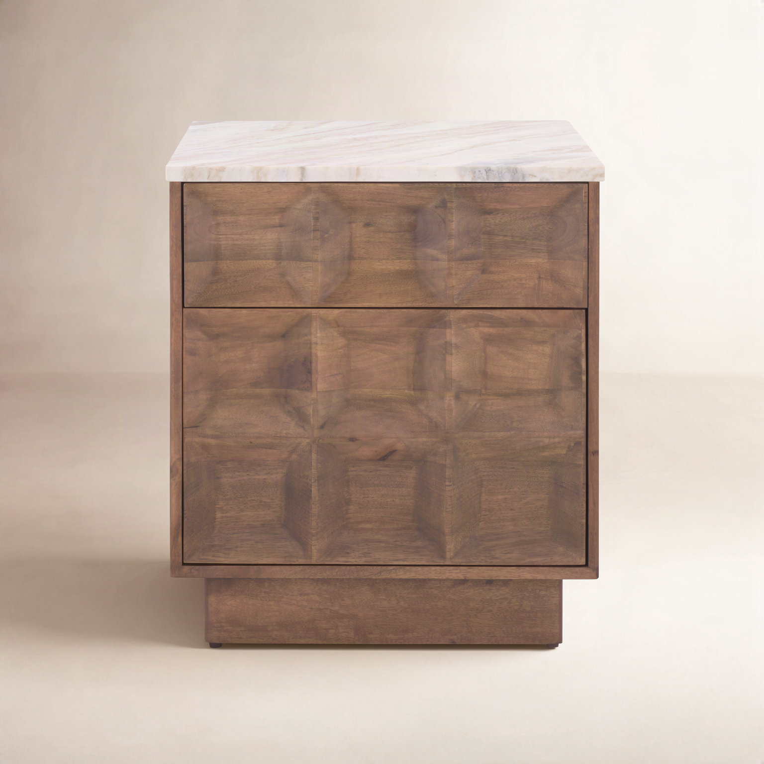 Genuine Marble and Mango Nightstand, Walnut/White