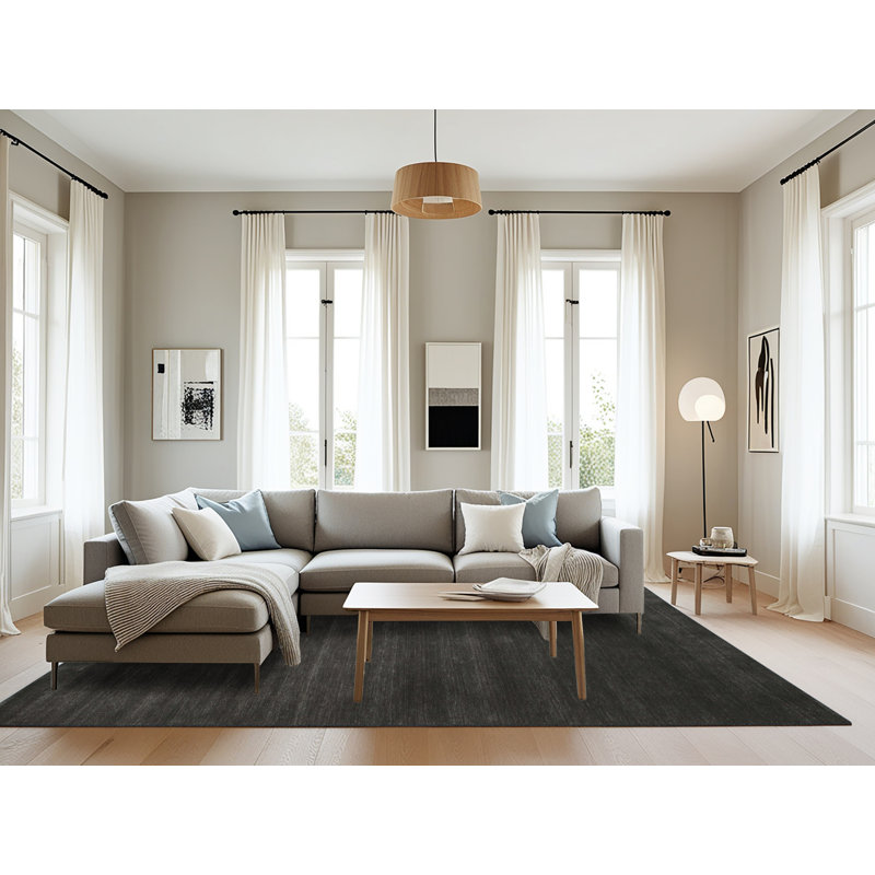 Tapis de zone noire contemporaine, Rectangle 8 pi x 12 pi