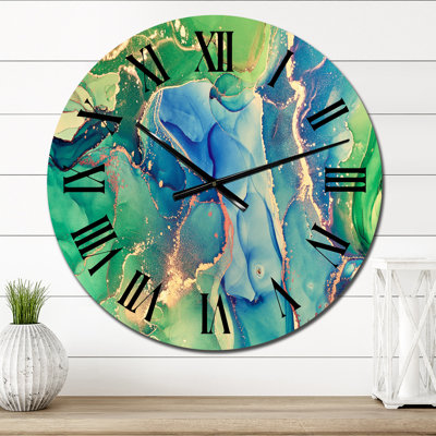 Blue And Green Abstract Liquid Art II - Modern Wall Clock