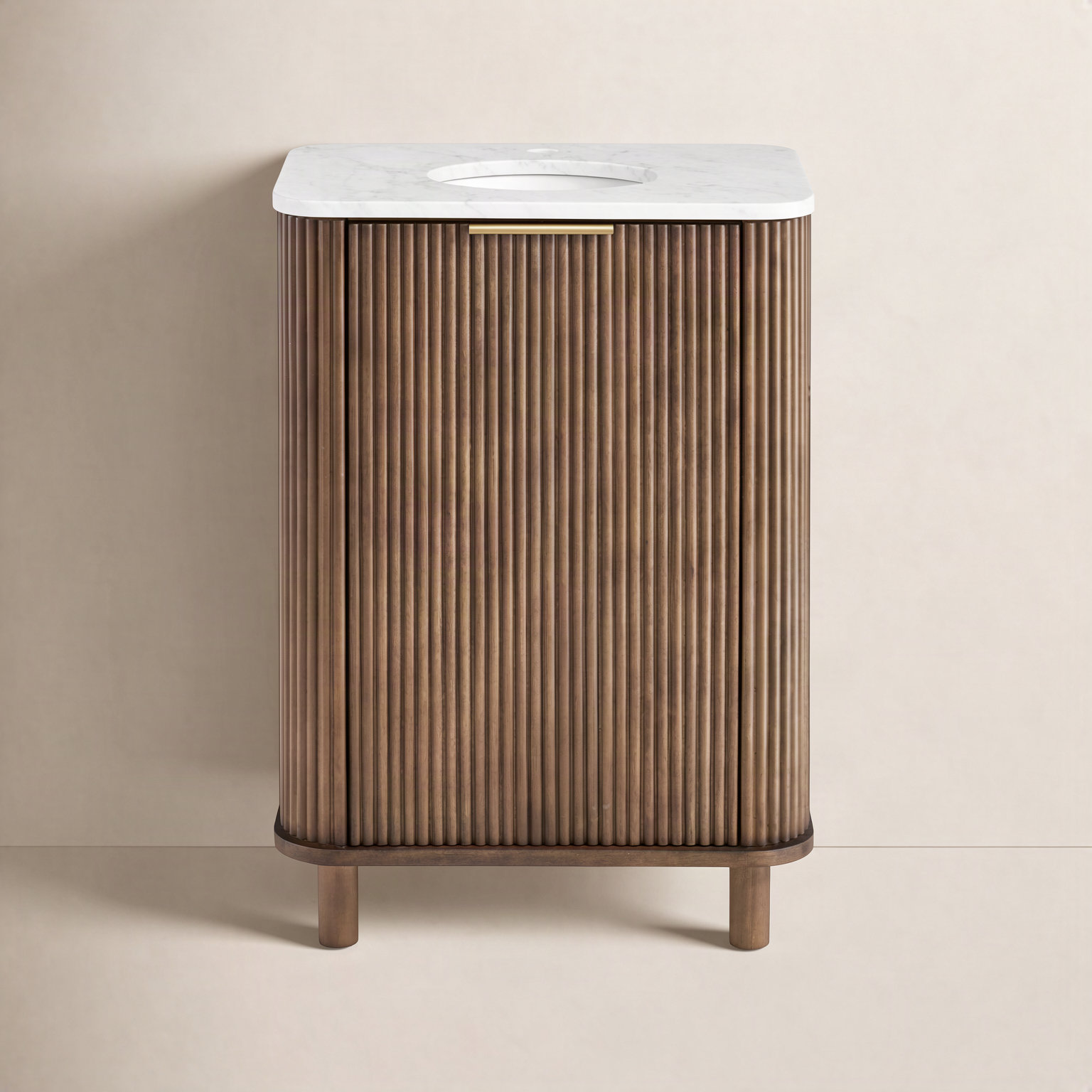 Nova 24" Carrara Marble Single Bathroom Vanity, Brown Reeded
