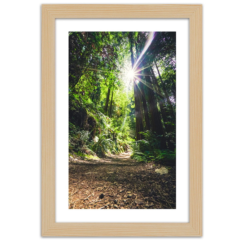 Jungle Forest Nature Green 1 Piece Single Picture Frame Wall Art, 100cm H x 70cm W, Light Brown