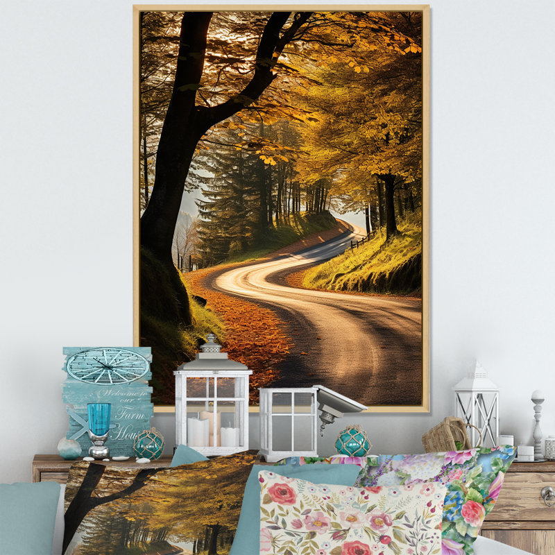 Chemin d'automne dans la forêt II, Cadre flottant brun, 44" H x 34" W