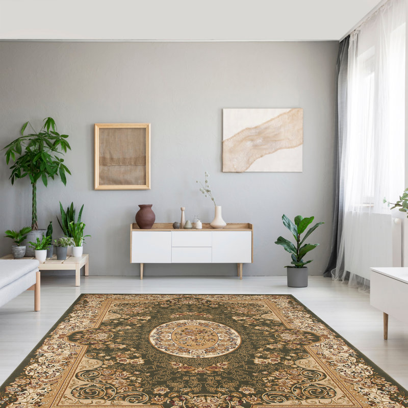 Tapis oriental vert / brun intérieur / extérieur Turkuaz, Rectangle 3 pi 11 po x 5 pi 7 po