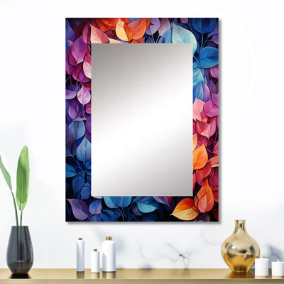 «Colorful Leaf Dreamscape - Leaves», miroir mural unique, miroir traditionnel, art imprimé en métal