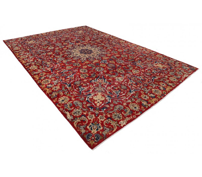 Tapis unique en laine 8 pi 11 po x 13 pi 8 po rouge Claudio, Malibu, beige, bleu marine