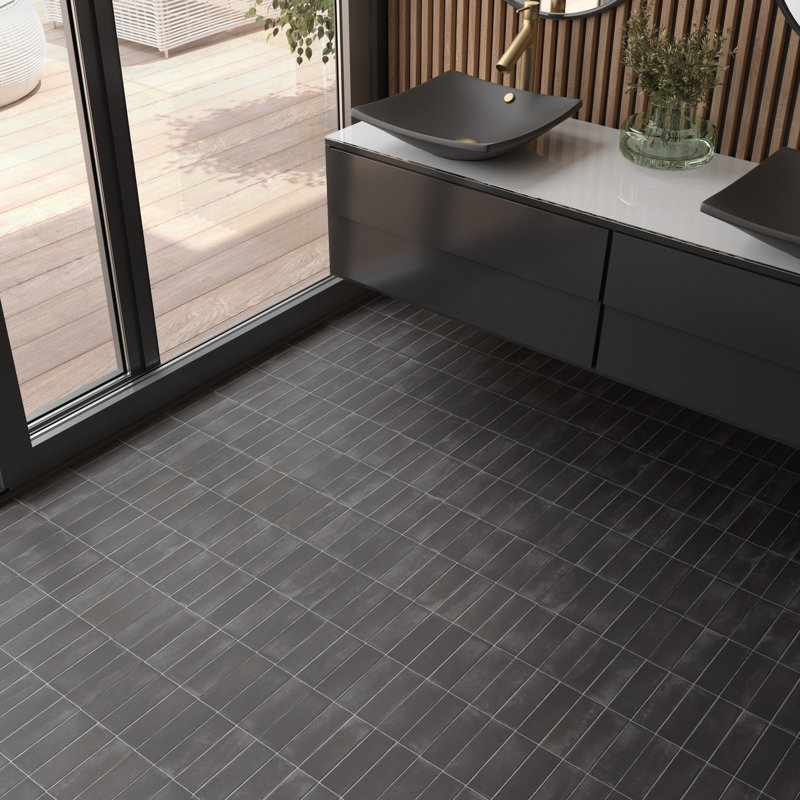 Coco 2" x 6" Porcelain Brick Look Subway Wall & Floor Tile, Black Hat