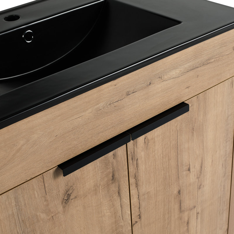 Freestanding Vanity With Ceramic Basin - 30" 2 Soft-Close Doors Black Adjustable Shelf Metal Handle Bathroom Cabinet Unit Sink Strong