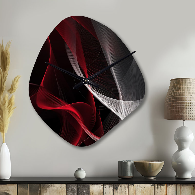 Horloge murale abstraite rouge et abstraite abstraite I - Vagues, Grand