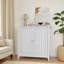 Armoire de rangement à double porte avec boutons argentés, design Mid-Century moderne, buffet autoportant pour la vie, la cuisine, la salle de bain et le couloir