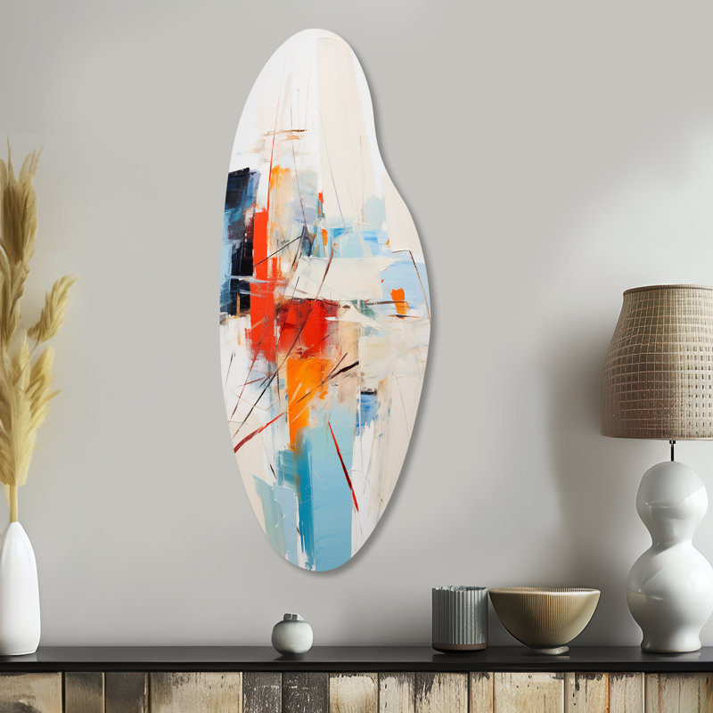 «Ephemeral Silence Minimal Abstract», peinture abstraite de forme incurvée en métal asymétrique, H 38 po x l 15 po
