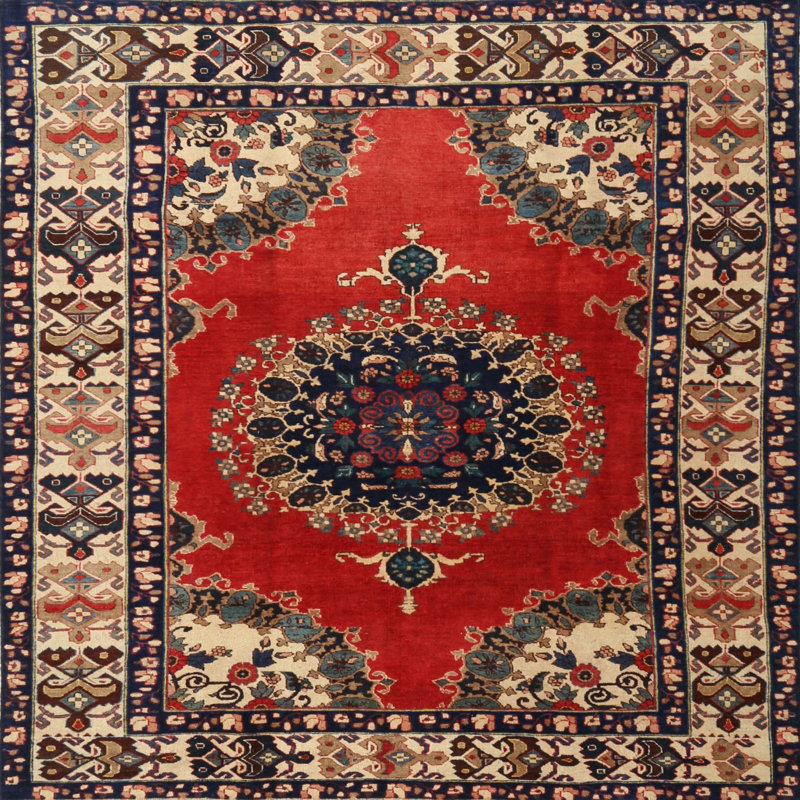 Tapis de style oriental rouge, Carré 7 pi