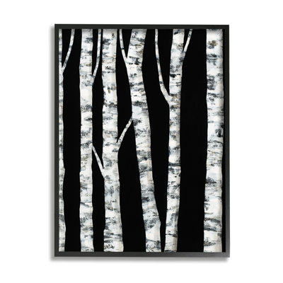 " Black White Modern Birch Trees Dark Forest " by Ruth Fromstein