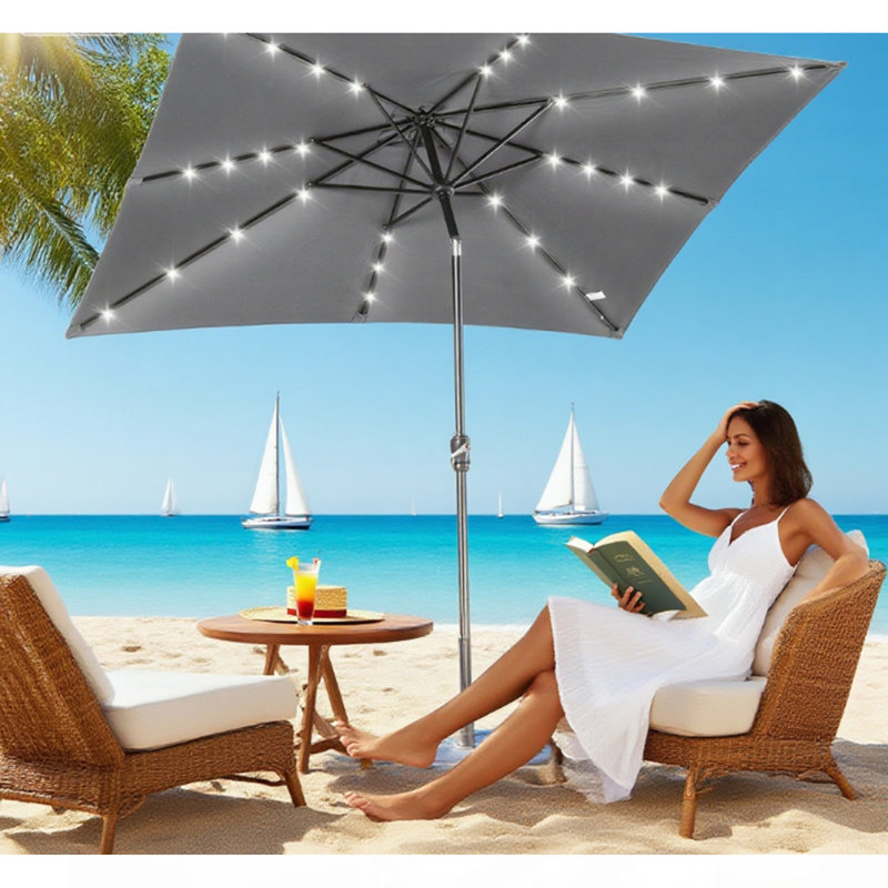 Parasol solaire Sun, parasol de patio éclairé, Gris foncé