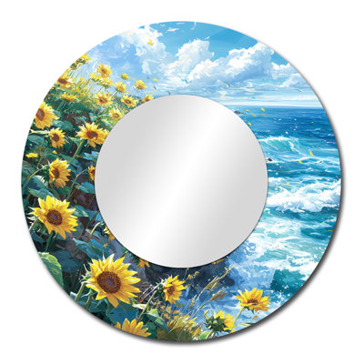 Tournesols océaniques sur la côte I - Art mural miroir floral - imprimé sur métal