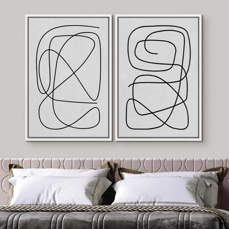 «Geimal Line» Mid-Century Geometric Spiral Collage Abstract Shapes Minimal Contemporary Zen on Canvas, 2 pièces