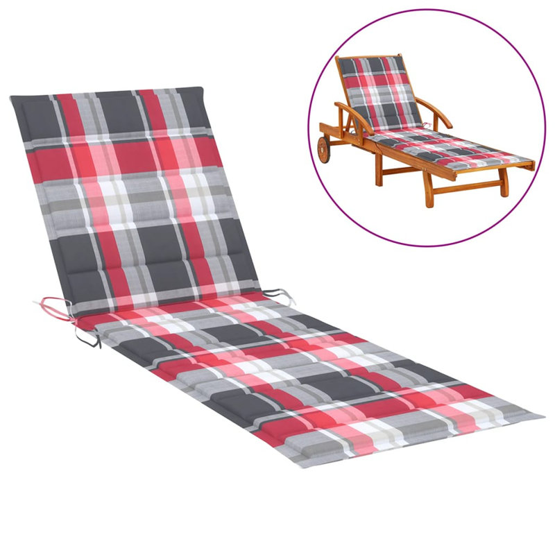 Outdoor Seat / Back Cushion, Red Checked, 27.6" W x 78.7" D x 1.2" H
