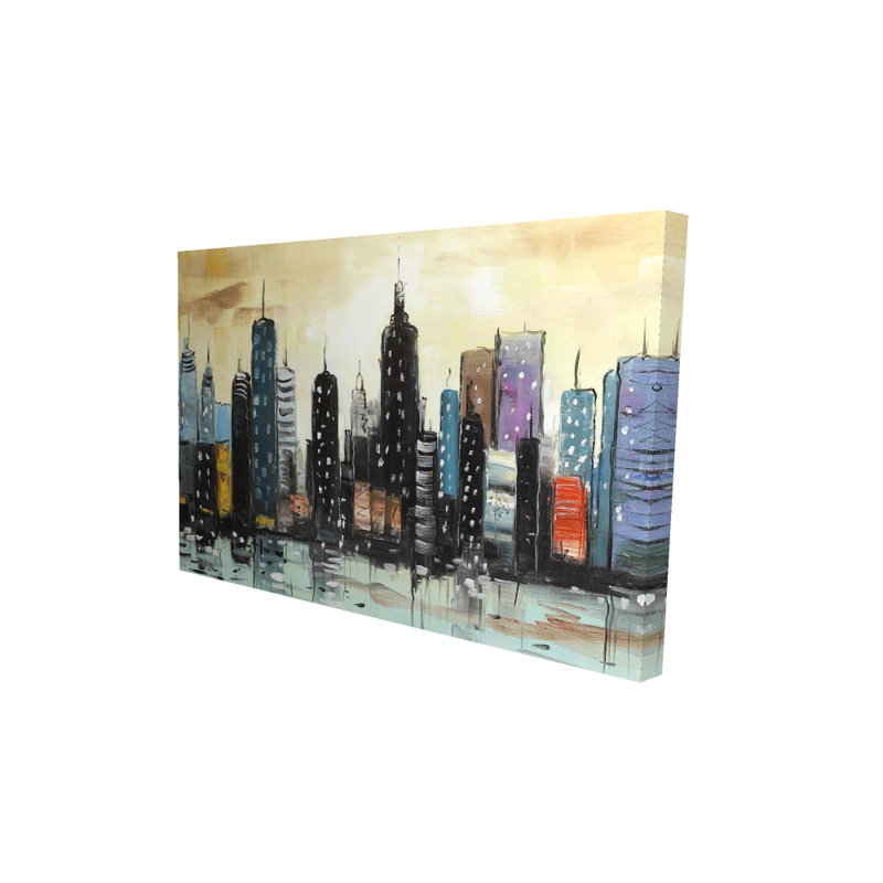 «Skyline on Abstract Cityscape», art contemporain sur toile, H 36 po x l 24 po