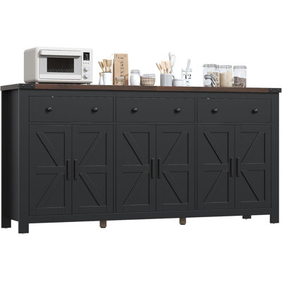 71'' Large Farmhouse Sideboard with Adjustable Shelves and 3 Large Drawers