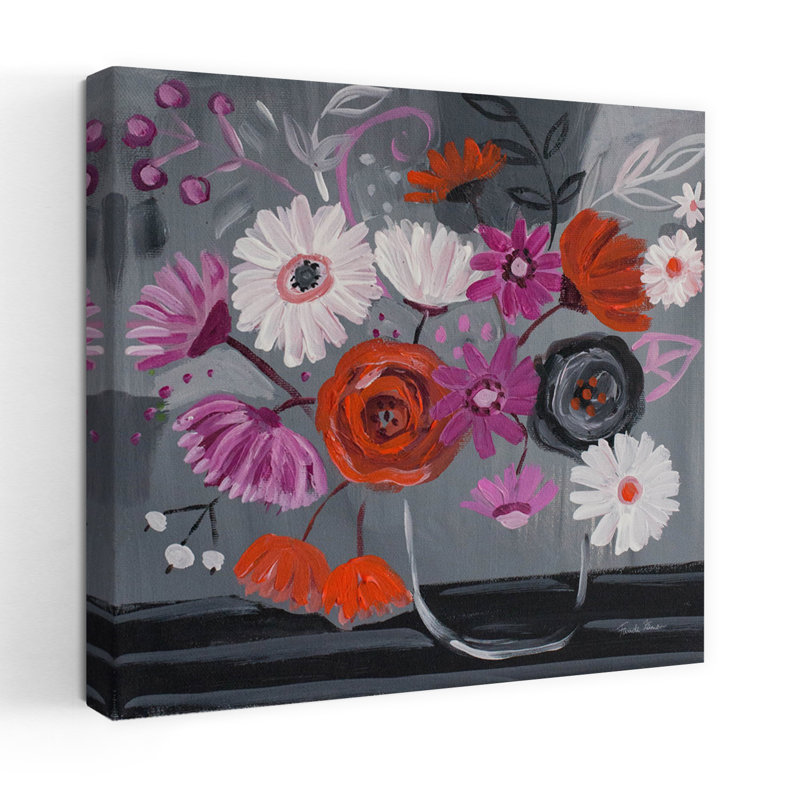 Art contemporain contemporain avec des bouquets noirs, H 18 po x l 18 po