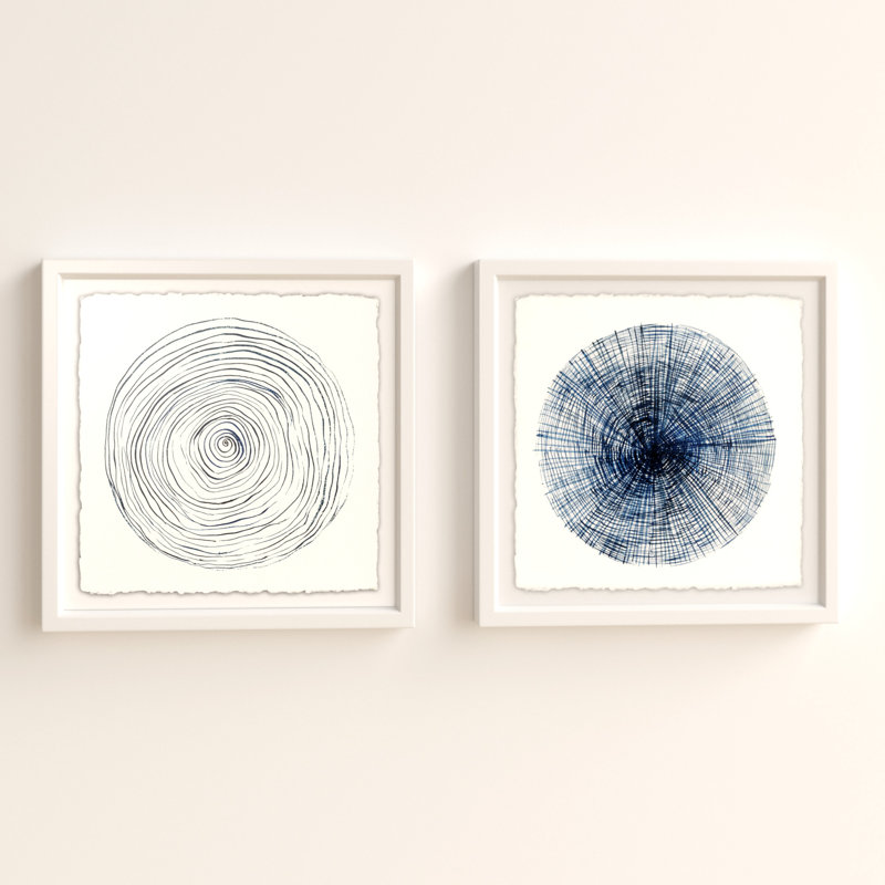 Ensemble de 2 reproductions d’art encadrées par Marmont Hill-Circle Lines Diptych, H 18 po x l 18 po x P 1,5 po
