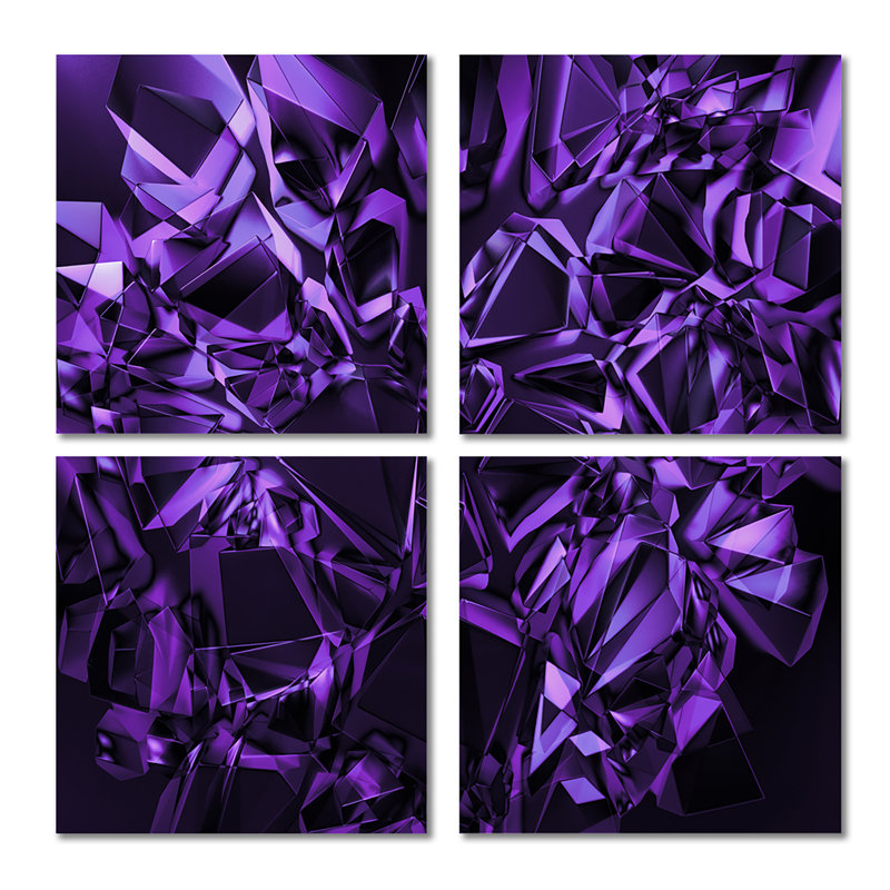 «Purple Crystal Texture Design», ensemble de 4 reproductions d'art sur toile abstraites