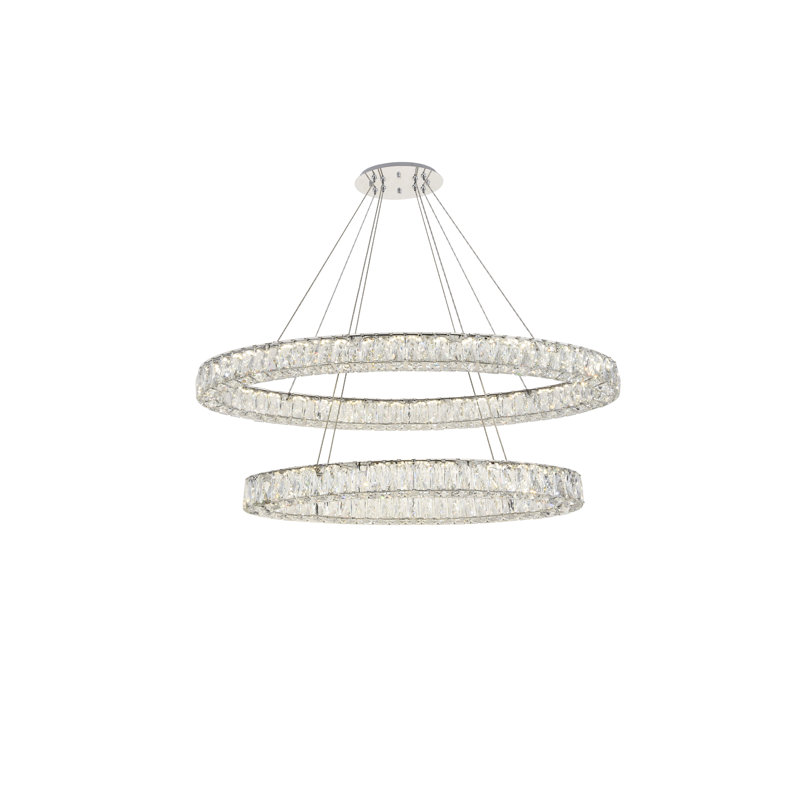 Lustre ovale en cristal 2 lumières Steveson, H 11 po x l 40 po x P 18,1 po, Chrome