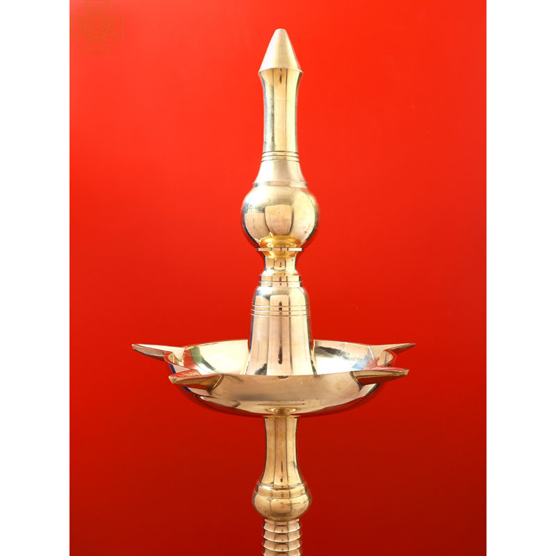 Handmade 61-Inch Large Brass Kavala Lamp – Grand Traditional Indian Diya with Five Wicks & Disc Base for Temples, Weddings, and Heritage Decor