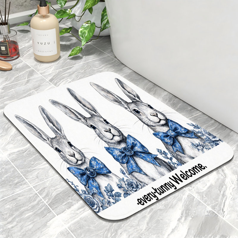 Tapis de bain rétro bleu antidérapant 24 x 36