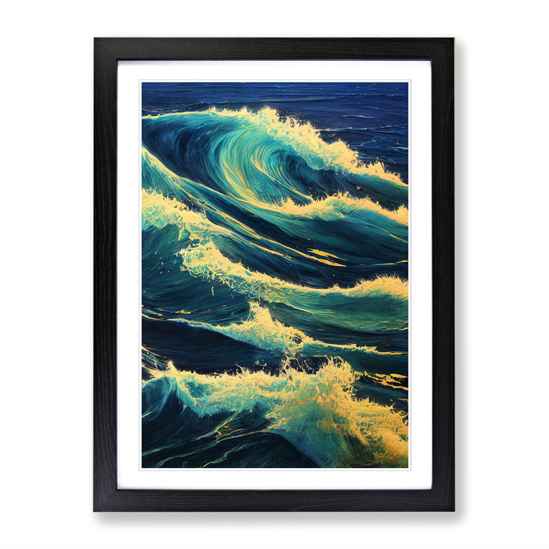 Moody Ocean Wave Vol.2 - Picture Frame Print, 64cm H x 46cm W x 2cm D, Oak