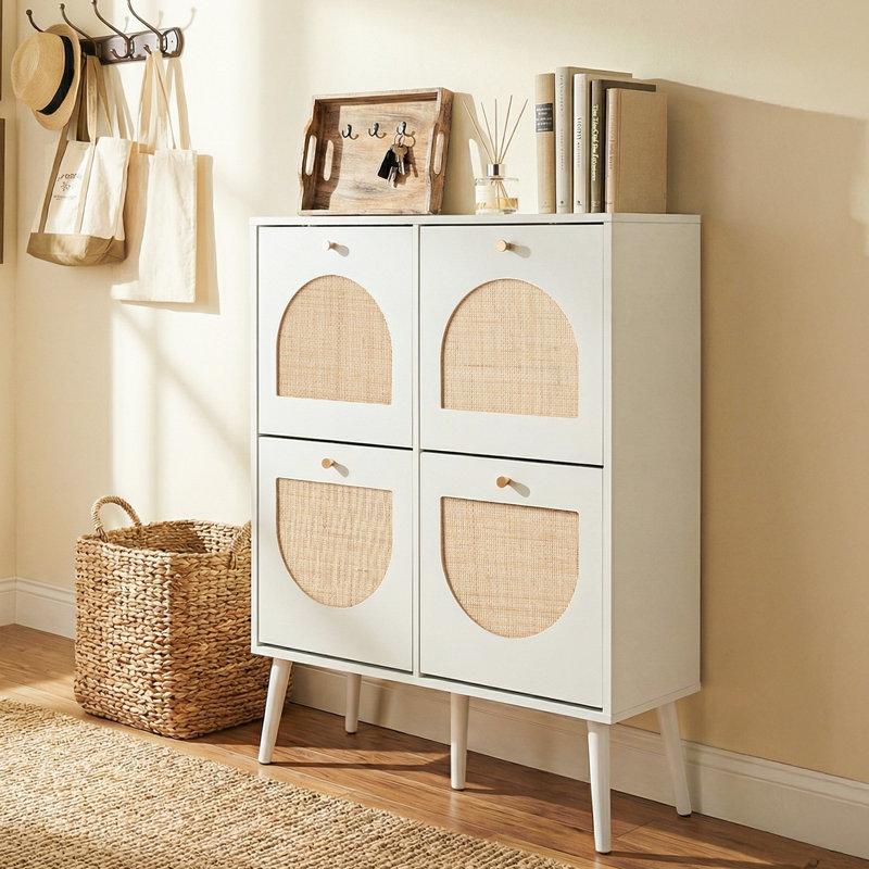 16 Pair Shoe Storage Cabinet, White/Natural