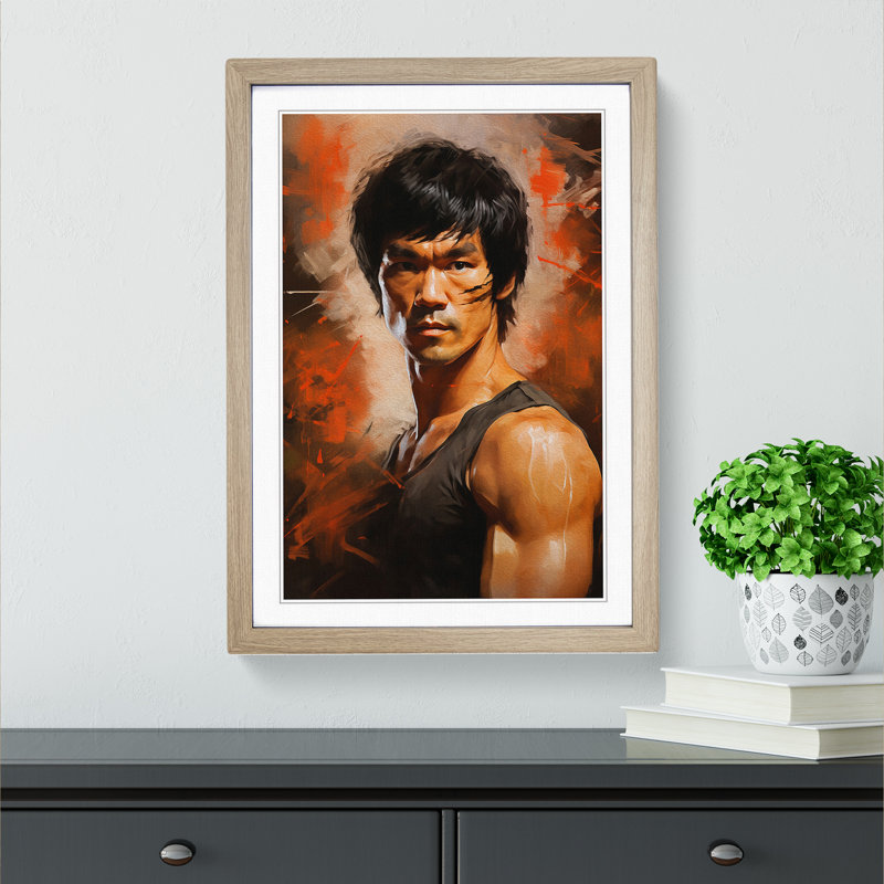 Bruce Lee Digital - Framed Print, 46cm H x 34cm W x 2cm D, Oak Framed