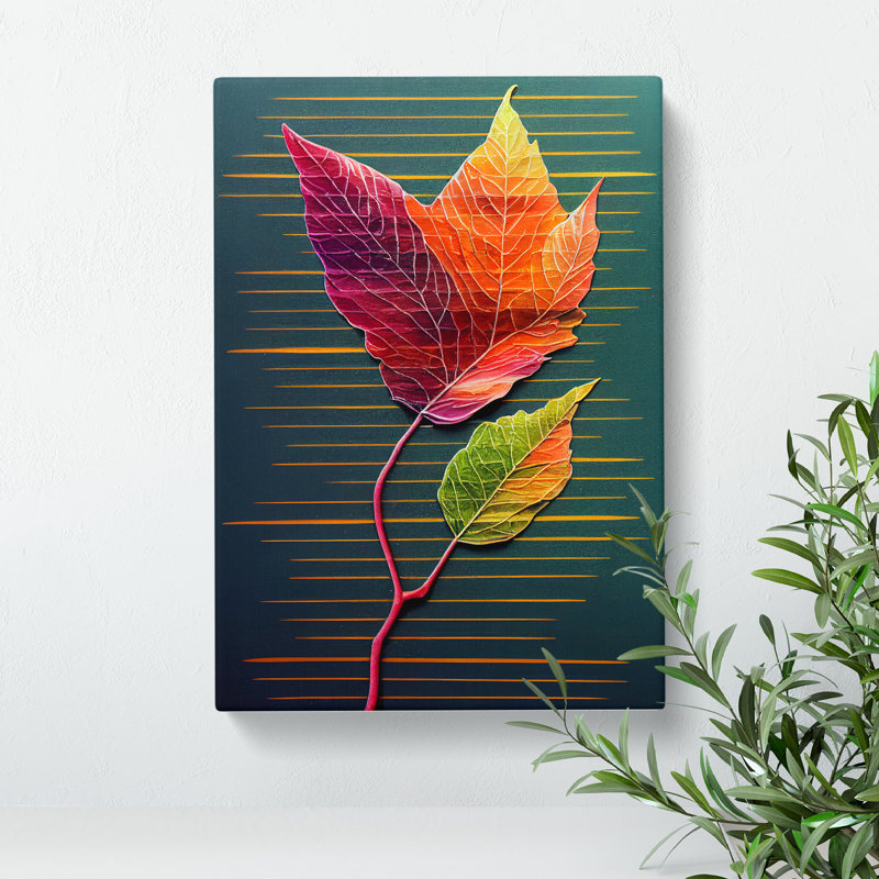 Abstract Leaf Stripes - Wrapped Canvas Print, 50cm H x 35cm W x 3cm D