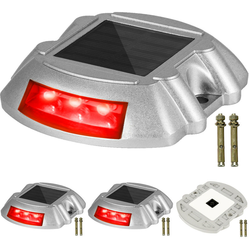 Ensemble de 4 lumières solaires rouges pour allée à quai avec bouton de commutateur, Rouge