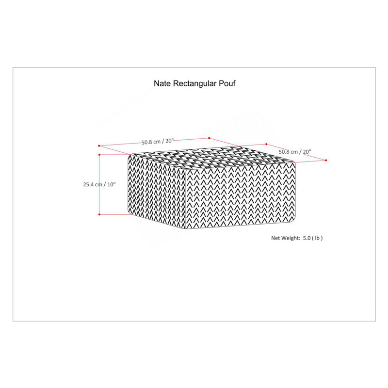 Nate - Pouf carré - Mélange bleu sarcelle à motifs, Tissu bleu clair
