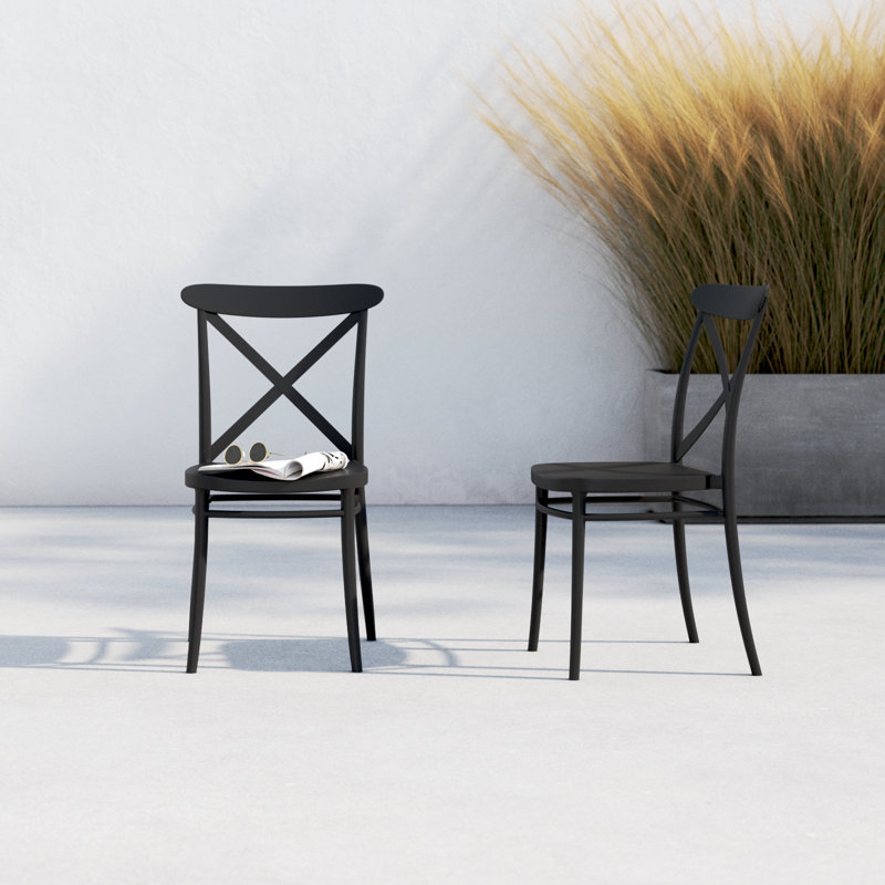 Farrah Stacking Patio Dining Side Chair, Black