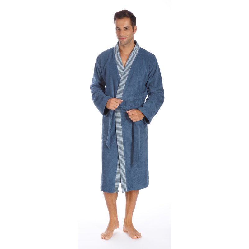 Cotton Boy / Man+ Mid-Calf Bathrobe with Pockets, 120cm L x 96cm W, Blue Rock