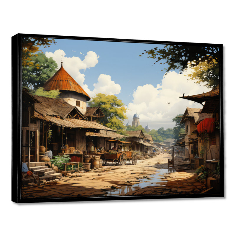 «African Market Bazar», reproduction d'art sur toile, H 24 po x l 32 po, Cadre flottant noir