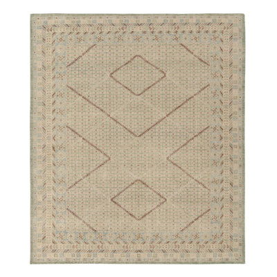 Khotan Distressed Rug In Beige Green Blue Geometric Pattern  Rug  Kilim