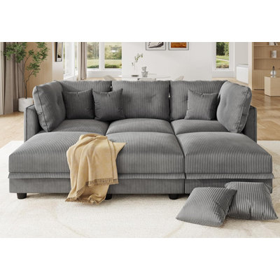 Degennaro 6 Seat Corduroy Convertible Modular Sectional Sleeper With Storage