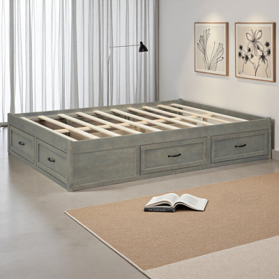 Structure de lit plateforme de rangement - Tiroirs, finition contemporaine en bois, peu encombrante