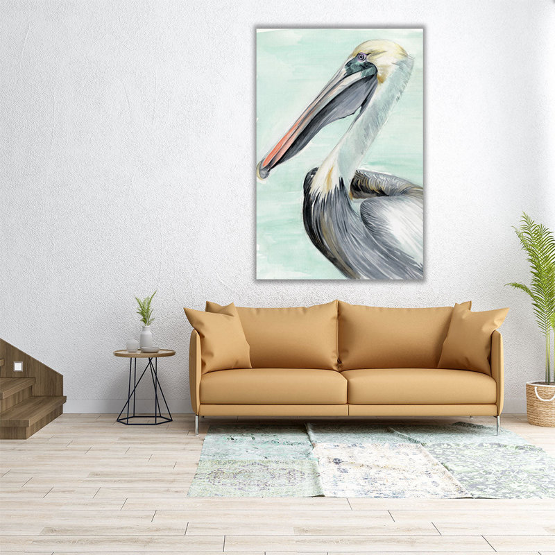 Turquoise Pelican II - reproduction d'art sur toile, H 60 po x l 40 po