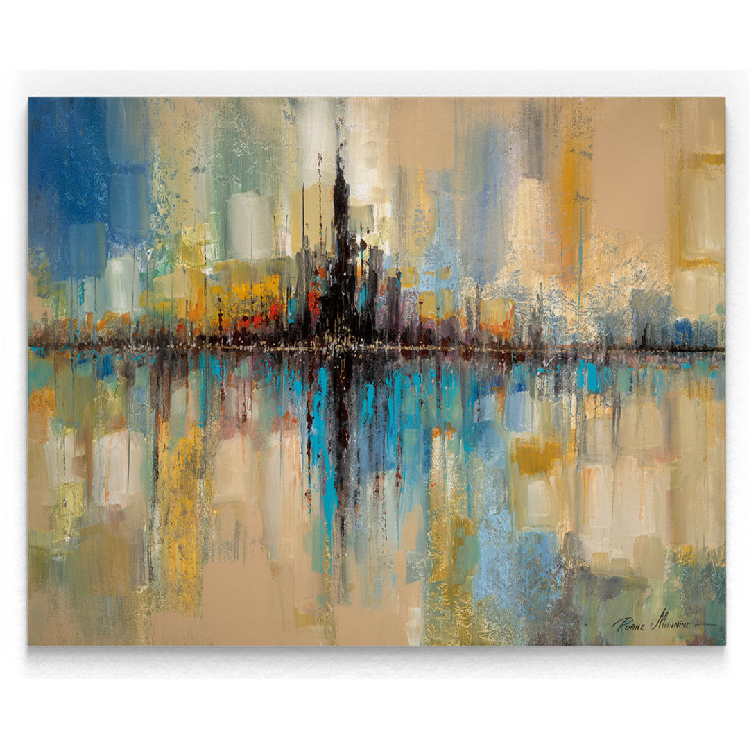 'City Lights' Watercolor Painting Print on Wrapped Canvas Ivy Bronx 