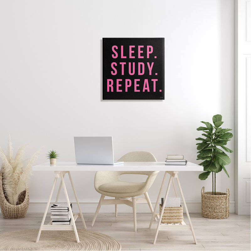 Étude du sommeil - répétition de la typographie de l'élève en noir et rose, Toile tendue, L 24 po x H 24 po