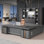 Bureau de direction moderne en L gris foncé minimaliste avec grand rangement et multiprise intégrée, bureau de direction et de direction de qualité supérieure