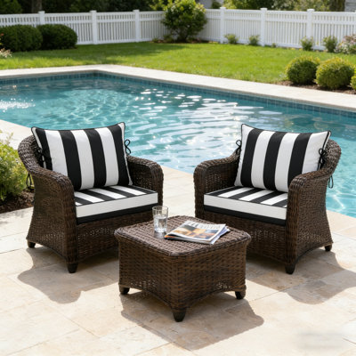 Ensemble de 2 coussins de chaise d'extérieur résistants à la décoloration, coussins de patio à assise profonde 24 x 28 avec housse amovible, coussins de siège de remplacement en mousse haute résilience 28D avec canapé, fauteuil Adirondack, canapé modulaire à rayures noires Cabana