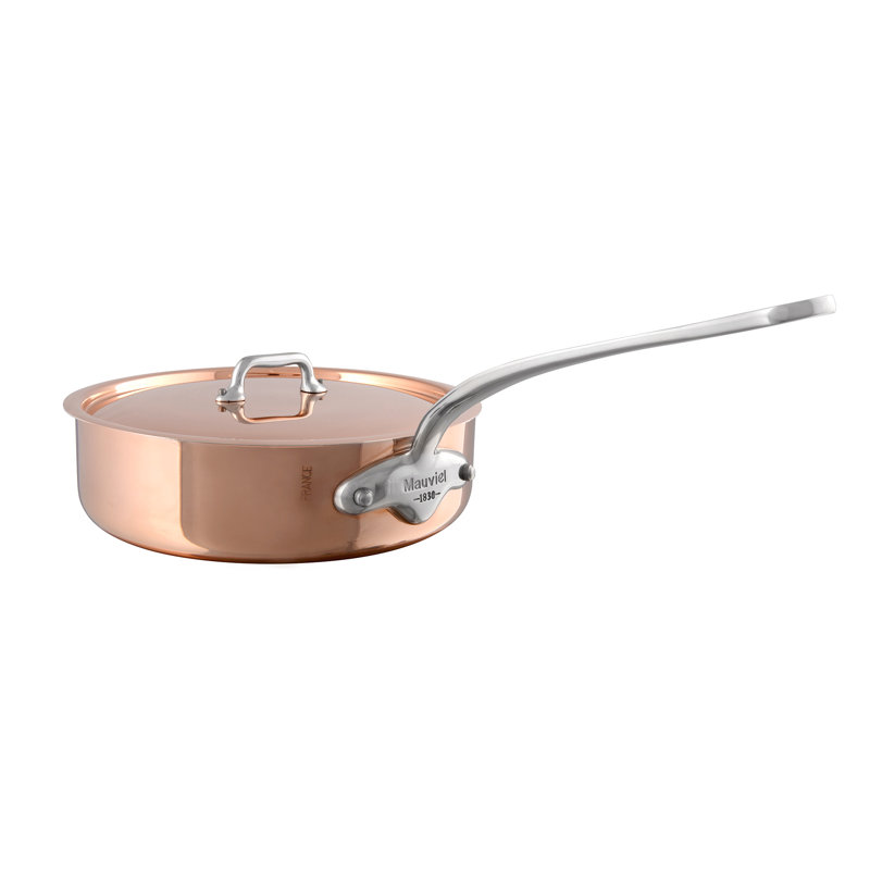 Mauviel M'150 S Copper Curved Splayed Saute Pan With Lid, Cast Stainless Steel Handle, 1.8 qt