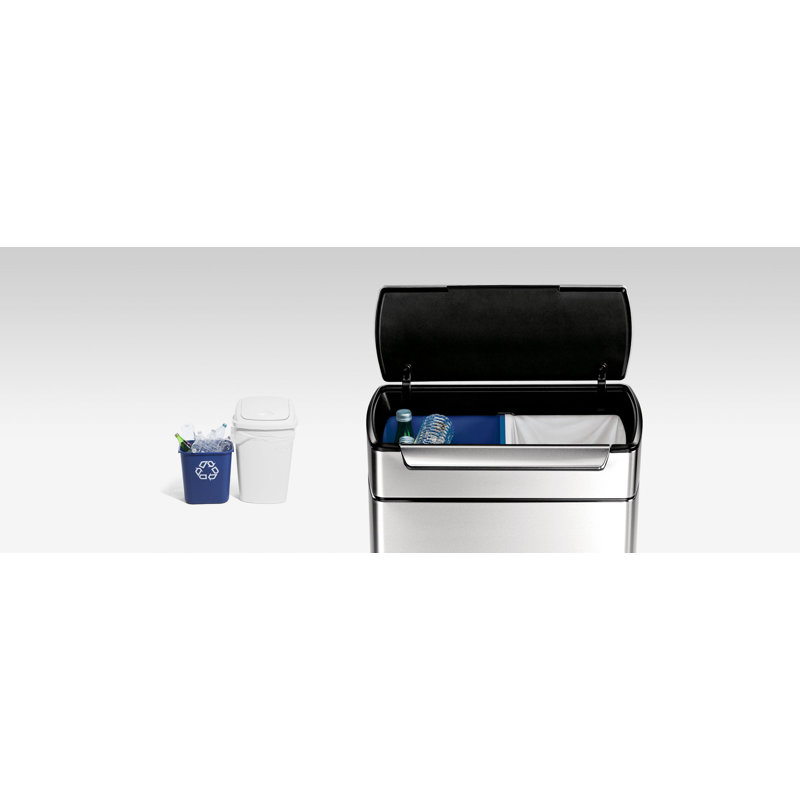 simplehuman 48 Liter Touch-Bar Dual Compartment Kitchen Recycling Trash Can, Stainless Steel