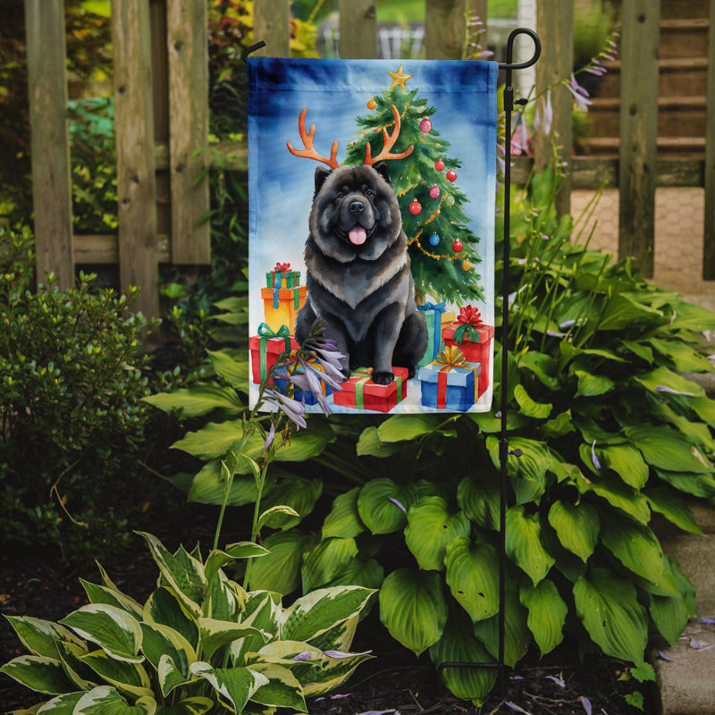 Drapeau de Noël renne de jardin, Chow-chow noir