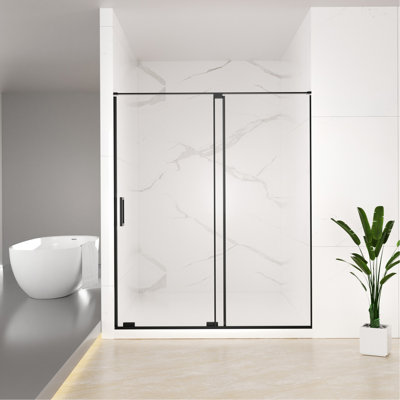 56-60" W x 72" H Semi-Frameless Sliding Shower Door, 5/16"(8mm) Clear SCGG Tempered Glass, Matte Black Finish, Cut Adjustable Width 4"